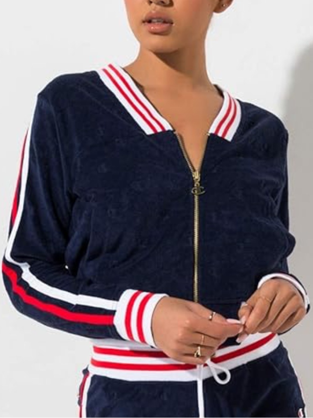 Vintage Champion Terry Cloth Track Jacket Zip Logo Streetwear M Navy